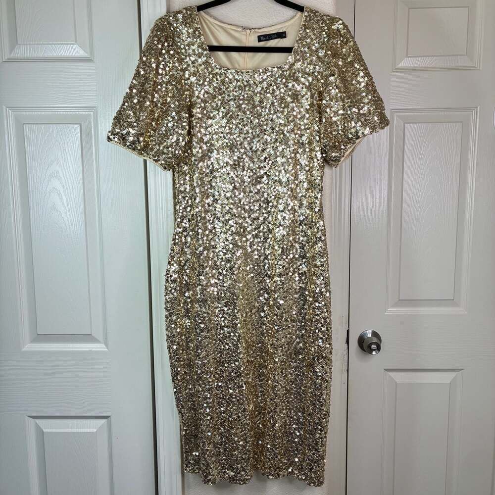 Women’s Glitter Gold Dress Party Midi Dress Plus Size New Size XL